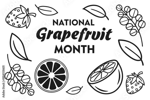 National Grapefruit Month Vector Illustration, Fresh Citrus Fruit and Healthy Food Celebration Design