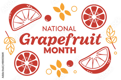 National Grapefruit Month Vector, Healthy Eating and Fresh Citrus Fruit Graphic