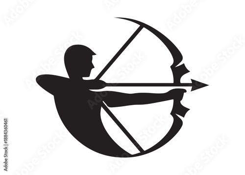 archery logo silhouette vector, bow and arrow logo silhouette illustration, bow and arrow silhouette logo vector, archery sports logo vector, archer bow man logo vector silhouette on white background.