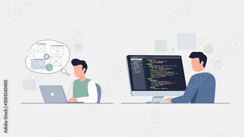 Software Developers Collaborating on Code and System Design.