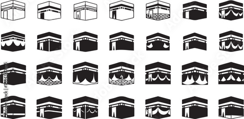 Holy Kaaba Icon Set Featuring Professional Minimalist Illustrations of the Sacred Landmark in Makkah