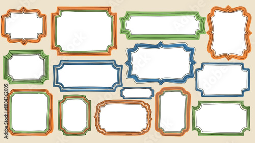 A collection of decorative, colorful, and ornate empty frames in various shapes and sizes.