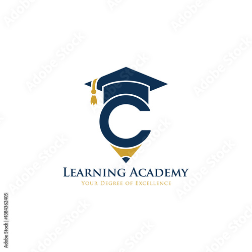 Letter C education logo with graduation cap for learning academy school branding, modern monogram academic icon vector emblem design.
