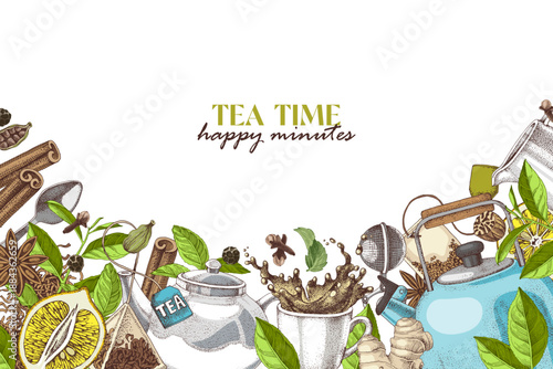 Tea time hand drawn vector background