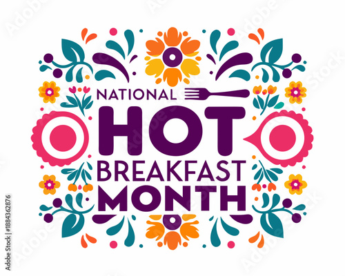 NATIONAL HOT BREAKFAST MONTH vector illustration isolated on white background