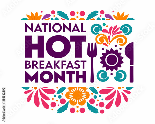 National Hot Breakfast Month Vector Illustration, Warm Morning Meal and Breakfast Food Celebration Design