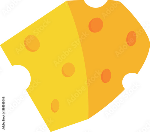Vibrant yellow cheese block with holes, a delicious dairy product.