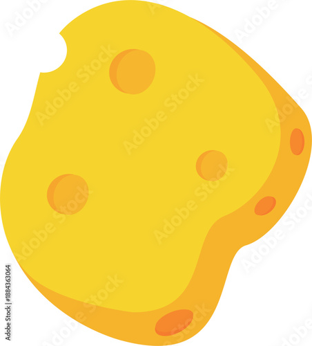 A vibrant yellow sponge with visible holes and a bite mark.