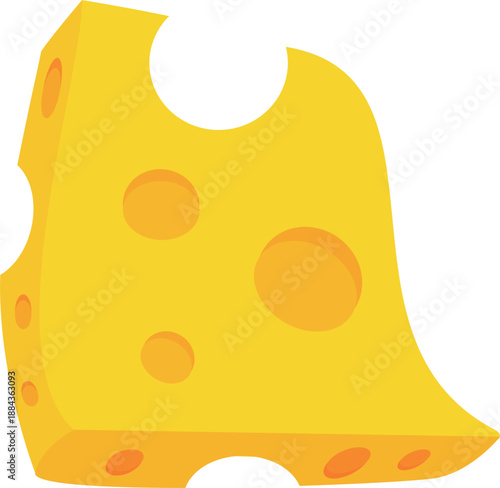 A vibrant yellow cheese wedge with holes and a bite taken out.