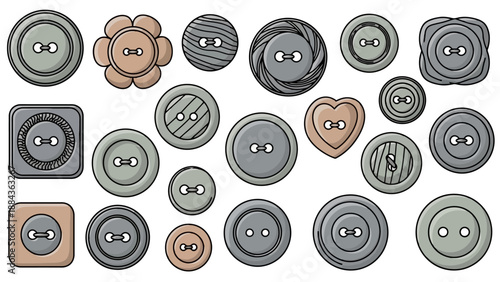 A diverse collection of various buttons, showcasing different shapes, sizes, and textures, perfect for crafting and sewing projects.