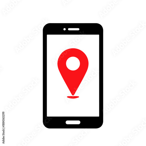 Smartphone with a geotag icon, vector icon on a white background
Vector color icon on a white background