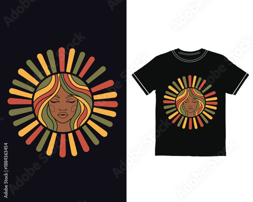 Radiant afro woman sun illustration