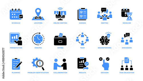 Meeting icon pack glyph collection vector illustration