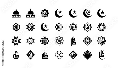 Collection of Islamic Symbols, Crescent Moons, and Geometric Patterns for Cultural and Religious Use