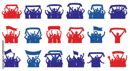 Crowd Silhouette Pattern of Cheering Fans in Alternating Colors. 