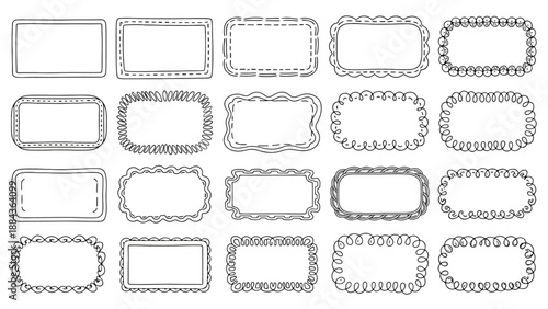 A collection of 20 hand-drawn decorative rectangular frames with various ornate borders and patterns.