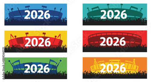 Colorful stadium designs for a World Football Tournament. Vector