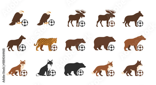 Animals playing soccer illustration game sport and teamwork concept. 