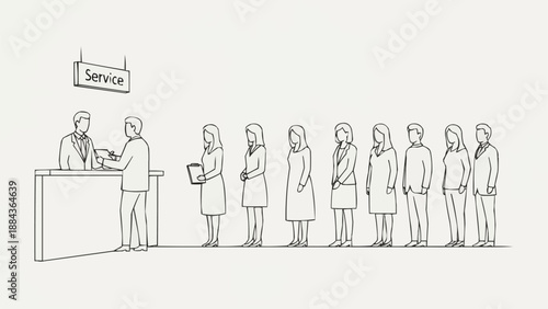 People waiting in line at a service counter illustration.