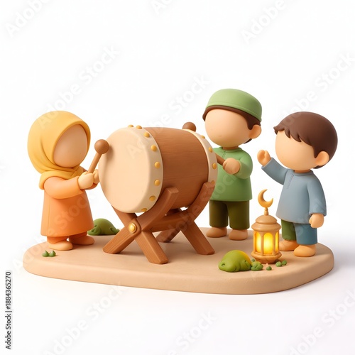 Ramadan Family Moments in Stylized 3D Mini Diorama Illustration