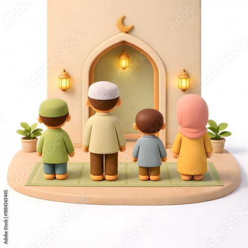 Ramadan Family Moments in Stylized 3D Mini Diorama Illustration