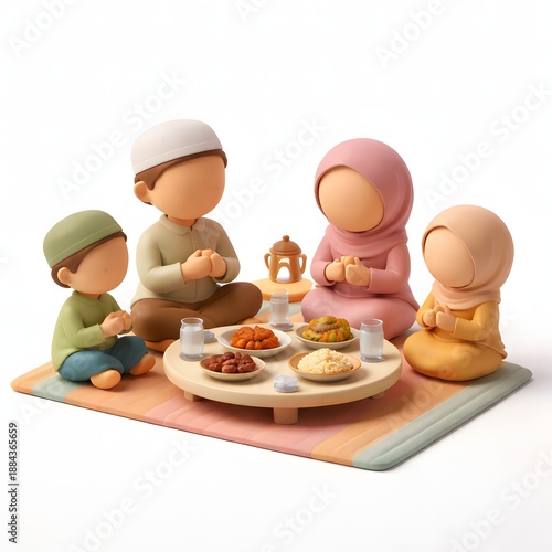 Ramadan Family Moments in Stylized 3D Mini Diorama Illustration
