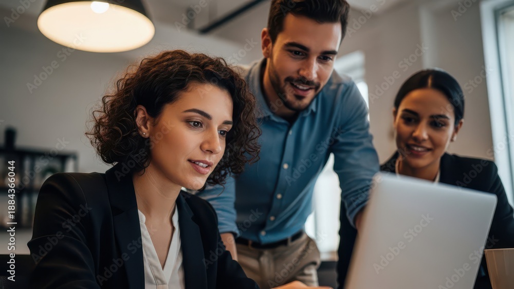 Fototapeta premium Business People Collaborating on Laptop in Office