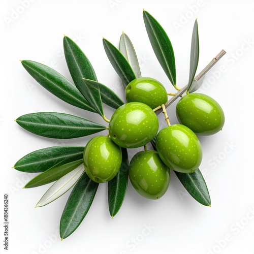 Wallpaper Mural Fresh Green Olives on a Branch with Leaves Against a White Background Natural Fruit Ingredient for Mediterranean Cuisine Torontodigital.ca