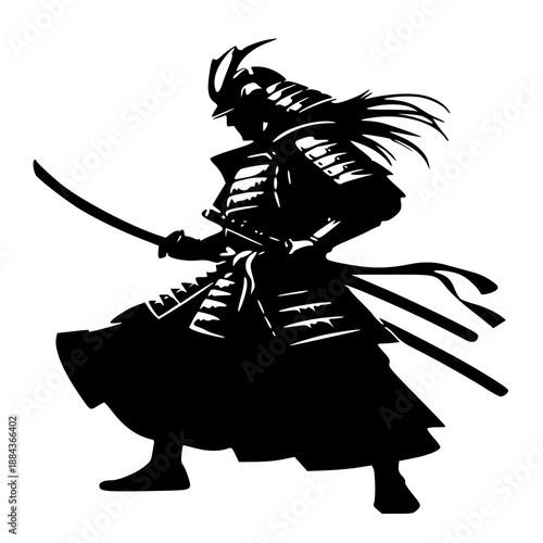 Vector illustration of a samurai , silhouette of a samurai 