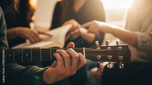 Friends Playing Guitar Together Indoors