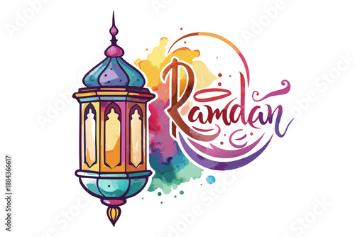 Watercolor ramadan lantern