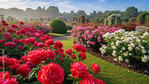 Wallpaper Mural Beautiful blooming pink and red tulips blossom in a colorful spring park garden field surrounded by natural green leaves and floral beauty Torontodigital.ca