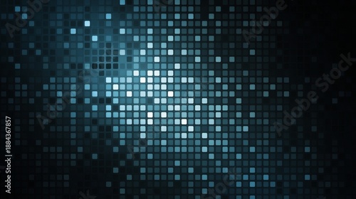 Abstract grid pixel dot pattern background with geometric mosaic on dark blue tone, digital technology concept for futuristic interface, data visualization, network system and modern graphic design