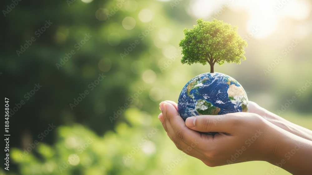 Fototapeta premium Hands Holding Earth Tree Nature