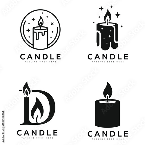 Four candle logo designs with text fire flame Vector