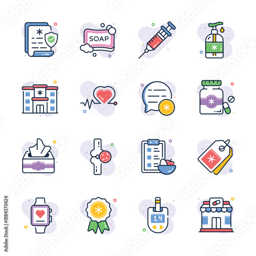 Collection of medical and healthcare flat outline icons, ready for premium use