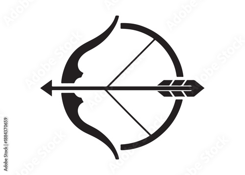 archery logo silhouette vector, bow and arrow logo silhouette illustration, bow and arrow silhouette logo vector, archery sports logo vector, archer bow man logo vector silhouette on white background.