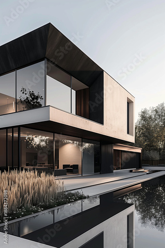 Modern Minimalist House Exterior with Black and White Facade