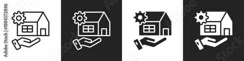 Cottage Line And Solid Icon In White And Black Background