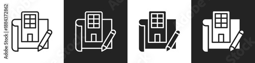 Urbanization Line And Solid Icon In White And Black Background