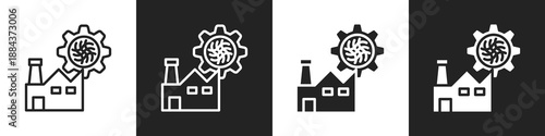 Fabrication Line And Solid Icon In White And Black Background