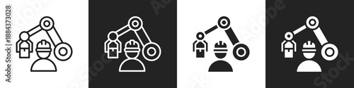 Factory Worker Line And Solid Icon In White And Black Background