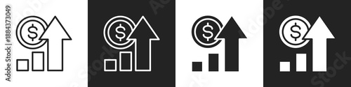 Economic Growth Line And Solid Icon In White And Black Background
