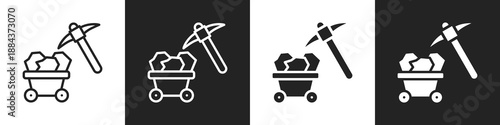 Coal Mining Line And Solid Icon In White And Black Background