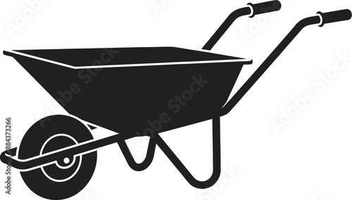 Black wheelbarrow icon illustration gardening tool simple design on transparent background silhouette
