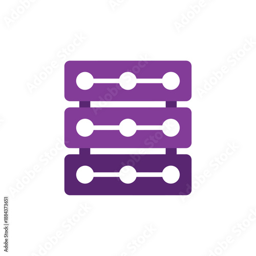 Stack of three purple server racks with white circular nodes and connecting lines