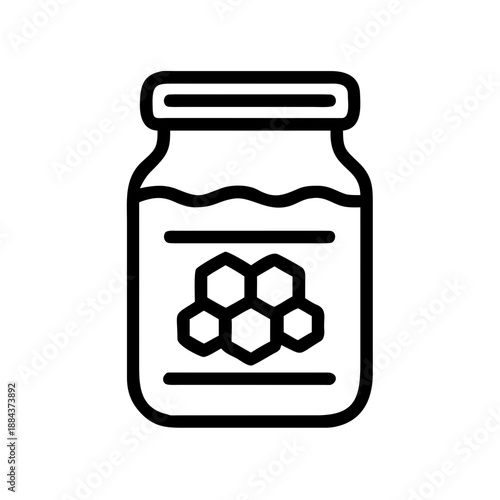 Simple line art illustration of a honey jar with a honeycomb design
