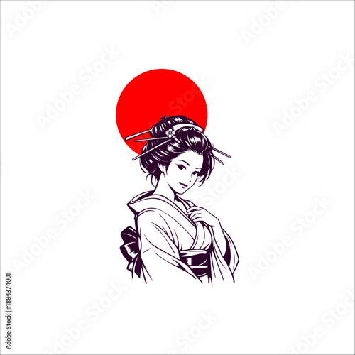Japanese geisha kimono artwork vector illustration