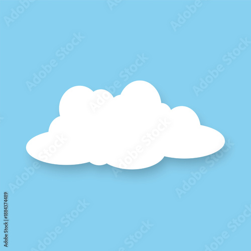 A white cloud on a blue background. Cartoon fluffy white and cumulus cloud. A design element. Vector illustration.