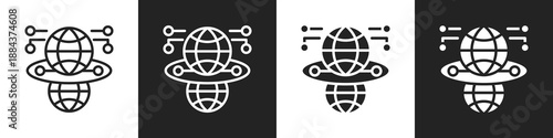 Digital Transformation Line And Solid Icon In White And Black Background
